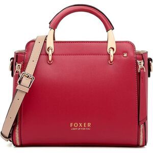Foxer Top Handle Satchel Purse Red Leather Hand Bag Gold Hardware Bold